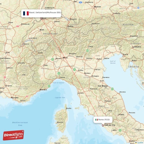 Basel, Switzerland/Mulhouse - Rome direct flight map