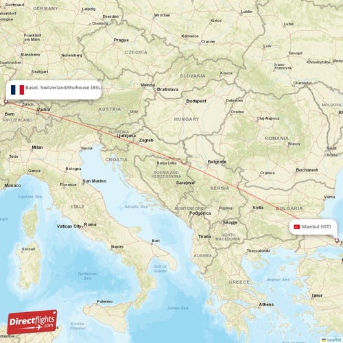 Basel, Switzerland/Mulhouse - Istanbul direct flight map