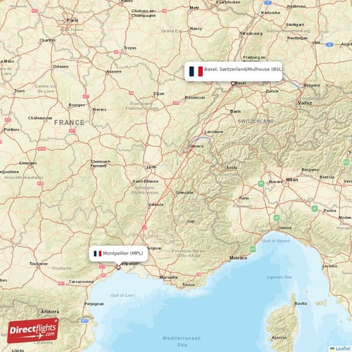 Basel, Switzerland/Mulhouse - Montpellier direct flight map