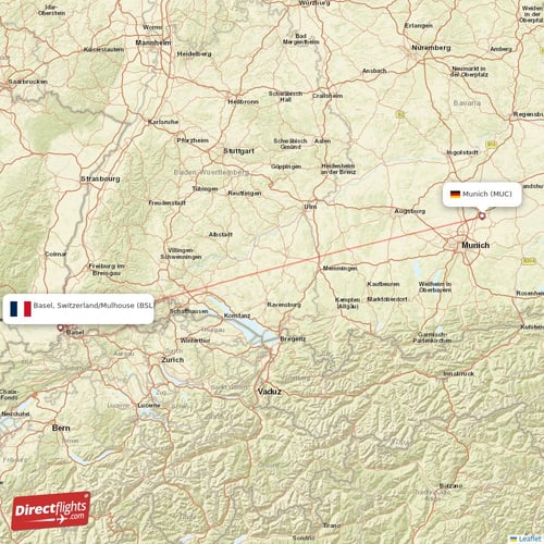 Basel, Switzerland/Mulhouse - Munich direct flight map