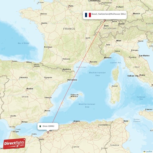 Basel, Switzerland/Mulhouse - Oran direct flight map