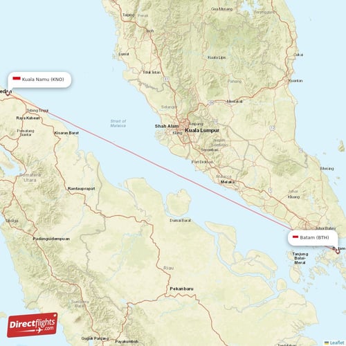 Batam - Kuala Namu direct flight map