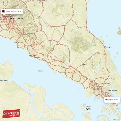 Batam - Kuala Lumpur direct flight map
