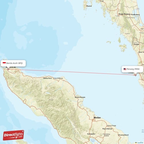 Banda Aceh - Penang direct flight map