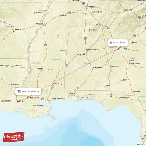 Baton Rouge - Atlanta direct flight map