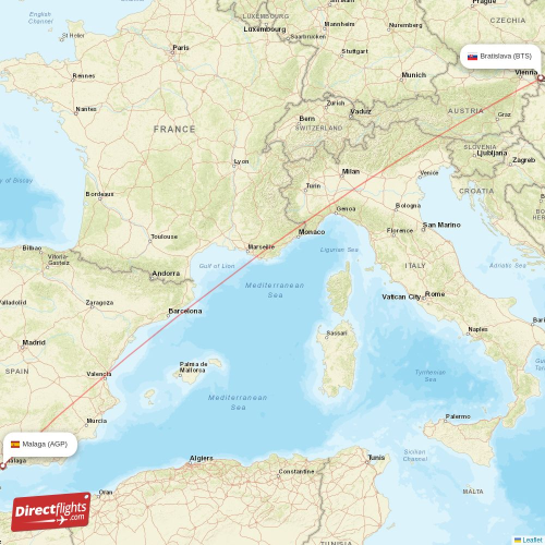Bratislava - Malaga direct flight map