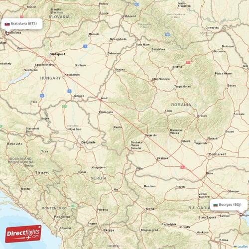 Bratislava - Bourgas direct flight map