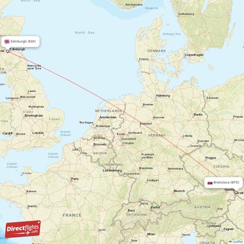 Bratislava - Edinburgh direct flight map