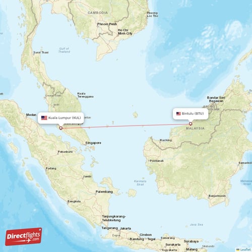 Bintulu - Kuala Lumpur direct flight map