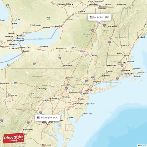 Burlington - Washington direct flight map