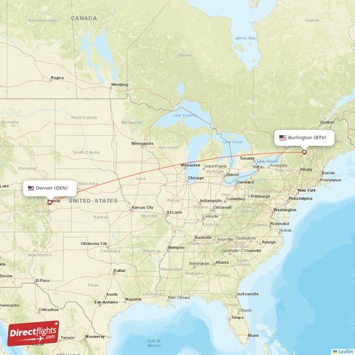 Burlington - Denver direct flight map