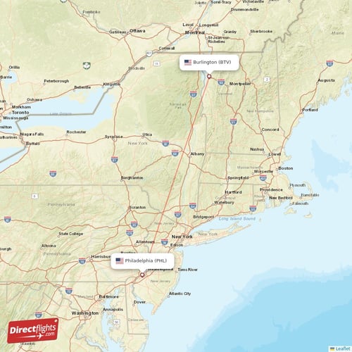 Burlington - Philadelphia direct flight map