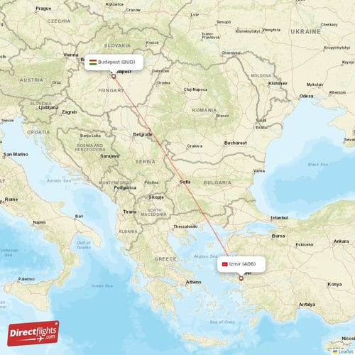 Budapest - Izmir direct flight map