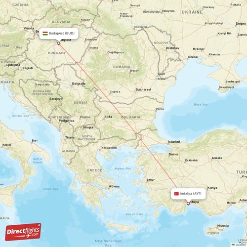 Budapest - Antalya direct flight map