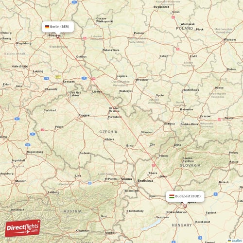Budapest - Berlin direct flight map