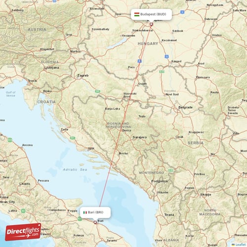 Budapest - Bari direct flight map