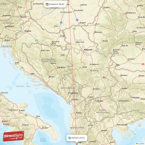Budapest - Kerkyra direct flight map