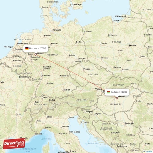 Budapest - Dortmund direct flight map