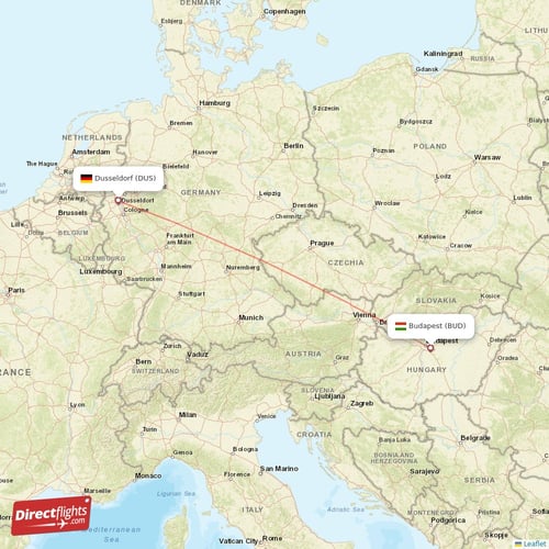 Budapest - Dusseldorf direct flight map