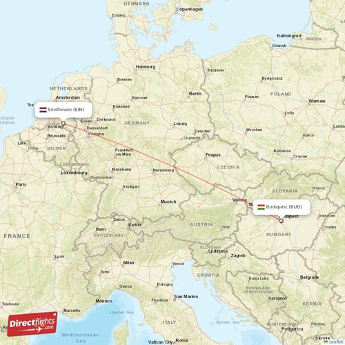 Budapest - Eindhoven direct flight map