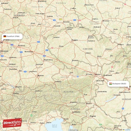 Budapest - Frankfurt direct flight map