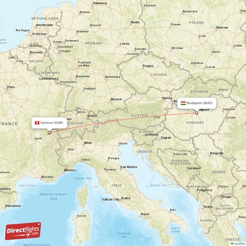 Budapest - Geneva direct flight map