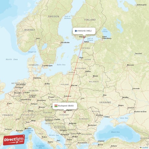 Budapest - Helsinki direct flight map