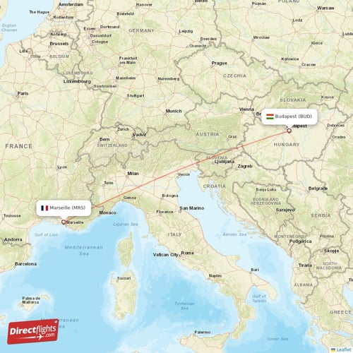 Budapest - Marseille direct flight map