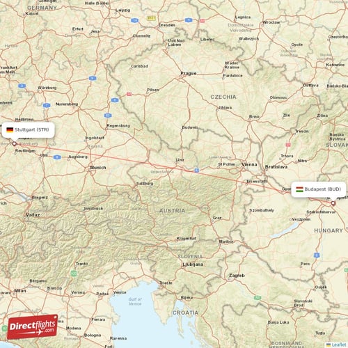 Budapest - Stuttgart direct flight map