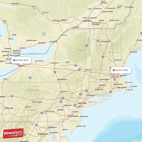 Buffalo - Boston direct flight map