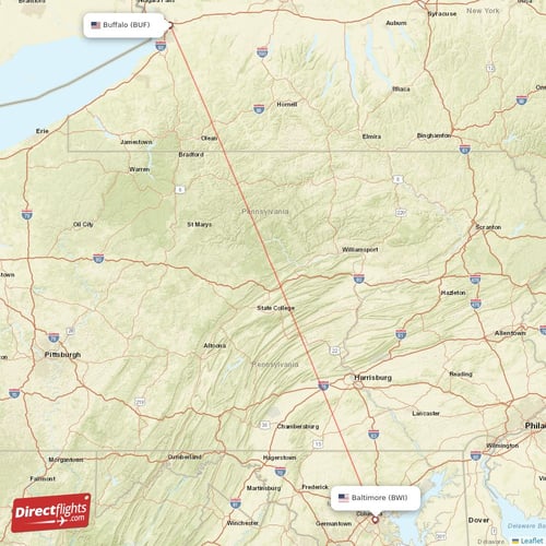 Buffalo - Baltimore direct flight map