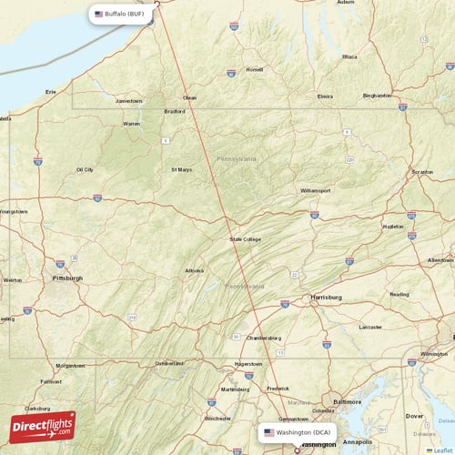 Buffalo - Washington direct flight map