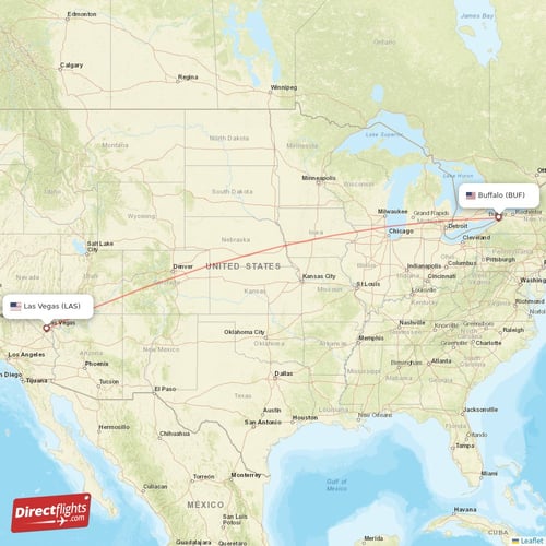 Buffalo - Las Vegas direct flight map