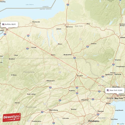 Buffalo - New York direct flight map