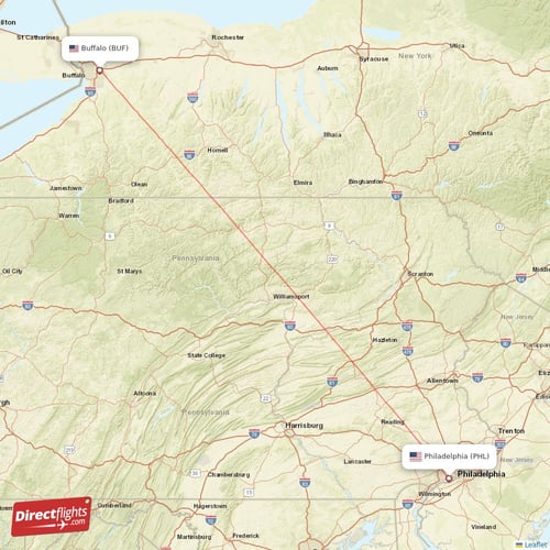 Buffalo - Philadelphia direct flight map