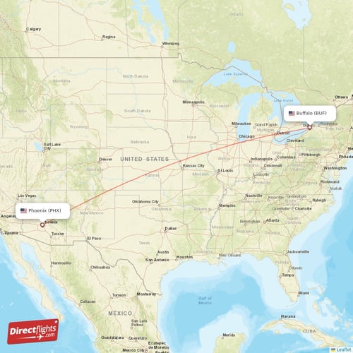 Buffalo - Phoenix direct flight map