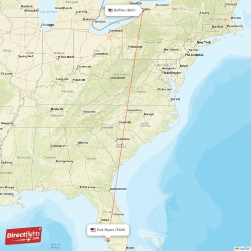 Buffalo - Fort Myers direct flight map