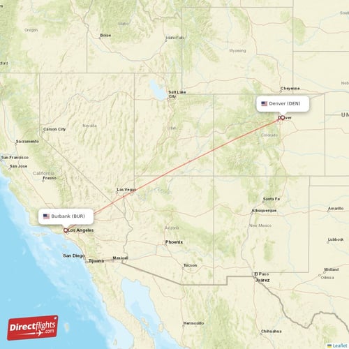 Burbank - Denver direct flight map