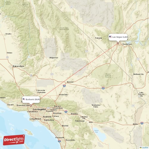 Burbank - Las Vegas direct flight map