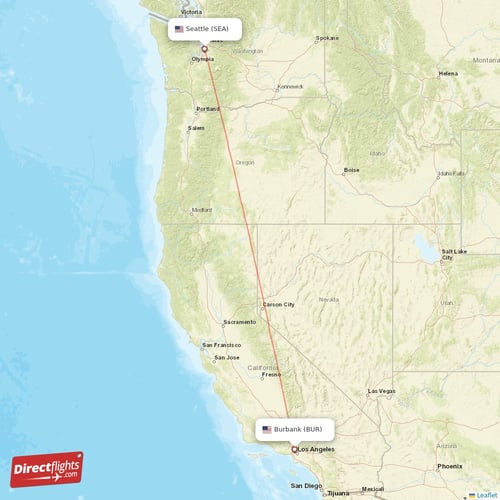 Burbank - Seattle direct flight map