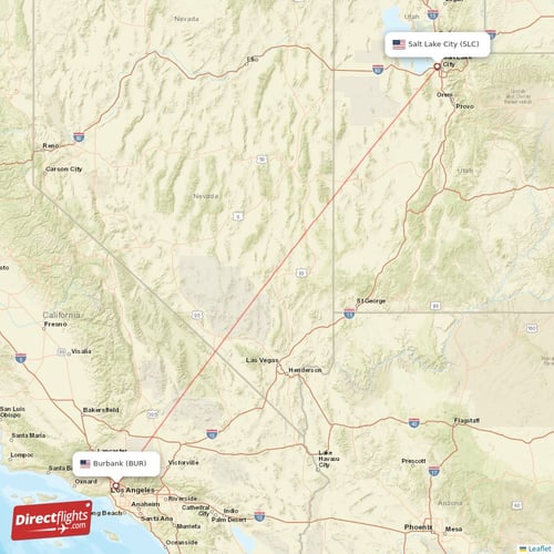 Burbank - Salt Lake City direct flight map