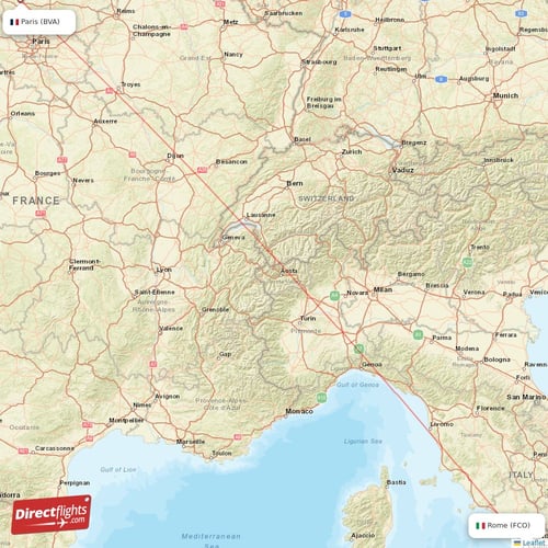 Paris - Rome direct flight map