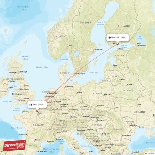 Paris - Helsinki direct flight map