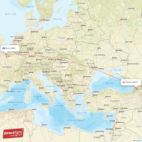 Paris - Kutaisi direct flight map
