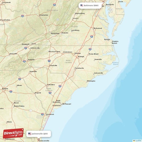 Baltimore - Jacksonville direct flight map