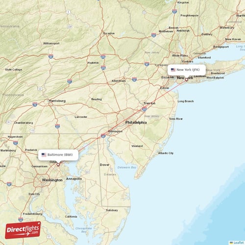 Baltimore - New York direct flight map
