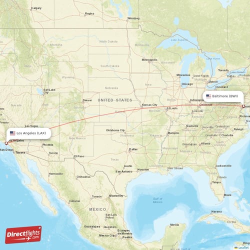 Baltimore - Los Angeles direct flight map