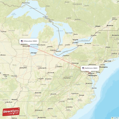 Baltimore - Milwaukee direct flight map