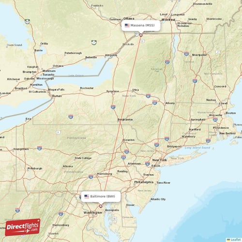 Baltimore - Massena direct flight map