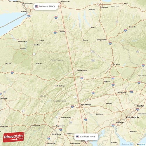 Baltimore - Rochester direct flight map